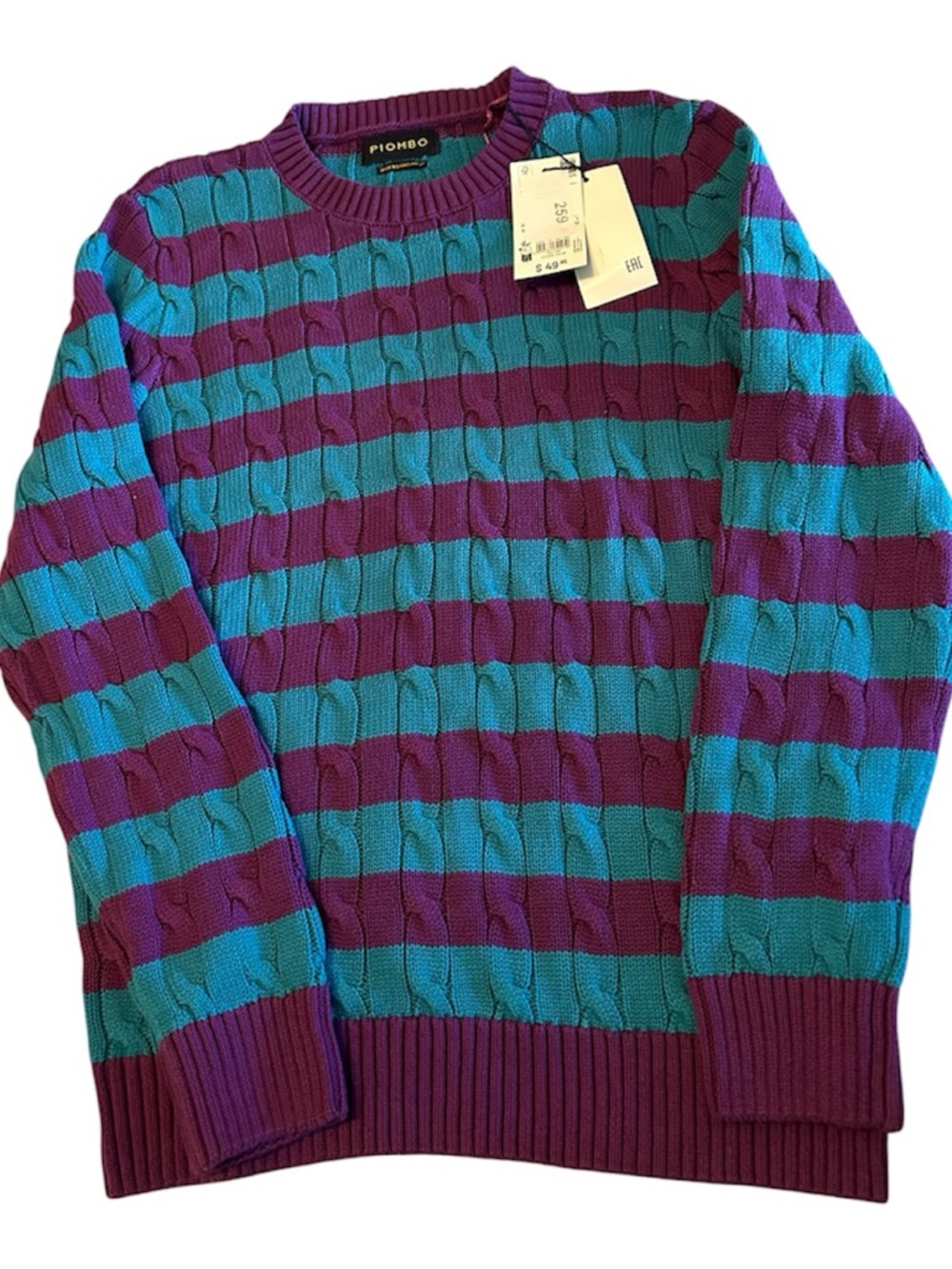 Piombo Striped Cable-Knit Sweater in Teal & Purple
